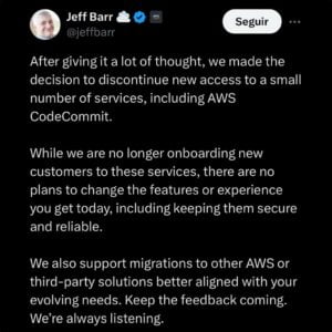 Jeff Barr Utiliza Canal Não Oficial da AWS para Avisar sobre a Descontinuação de Serviços AWS em 2024