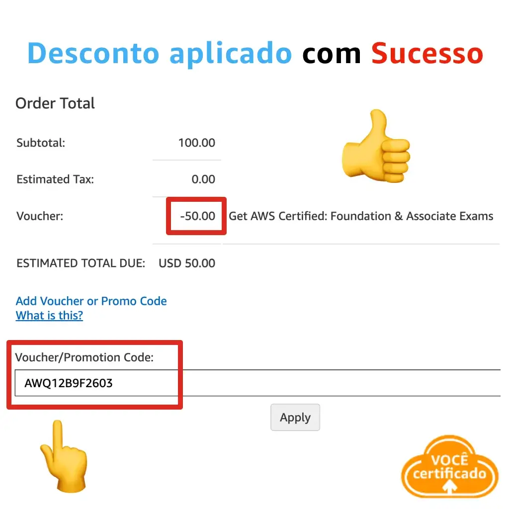 Garanta Seu Voucher com 50% de Desconto nas Certificações AWS Até 21 de Maio de 2025 4 voucher aws aplicado com sucesso, maio 2025